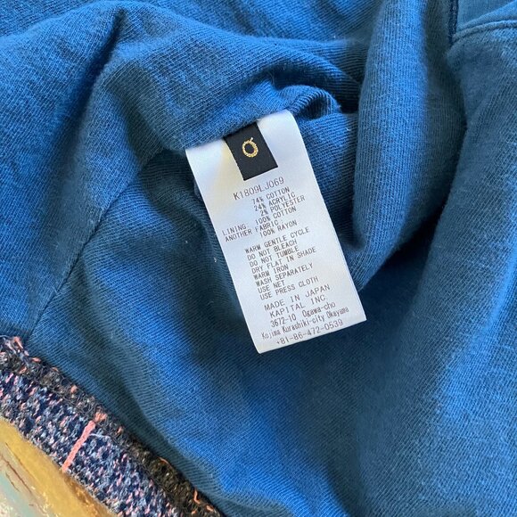 Kapital Tweed Knit Dolman Blazer Jacket Navy Blue & Peach Stripe Single Button - Picture 10 of 11